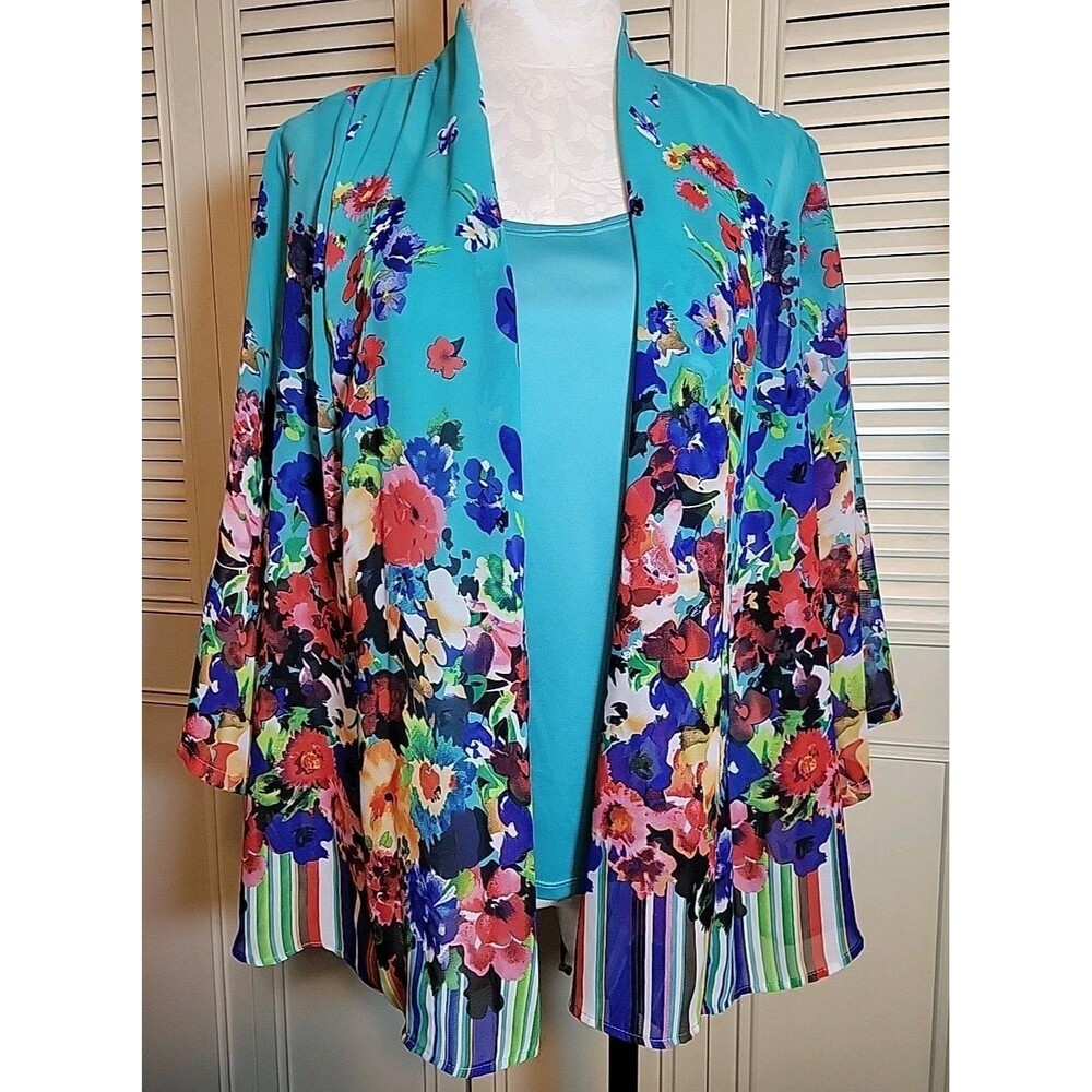 Elementz Top Womens Sz XL Floral Attached Tank Two In One~Shear Outside Layer